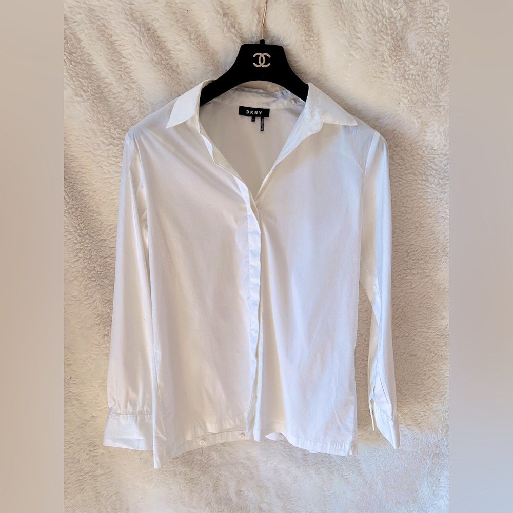 DKNY Women White Button Down Blouse Size S